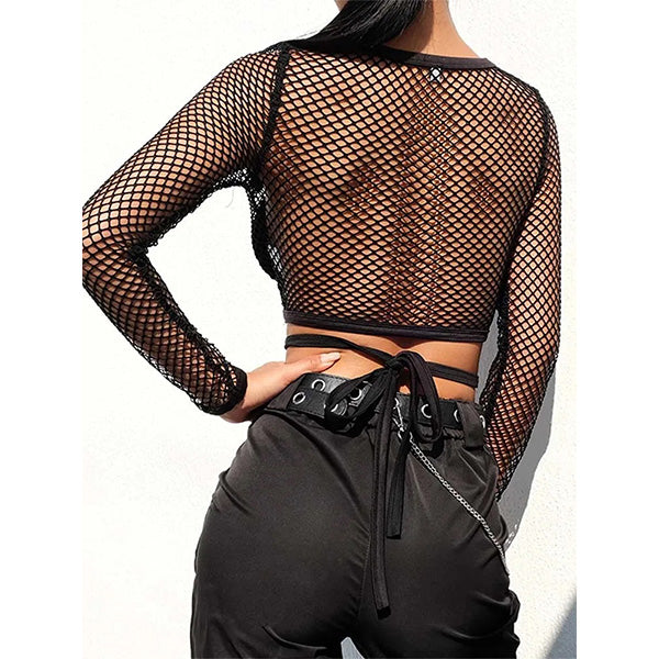 Aliyah Fishnet Criss Cross Crop Top
