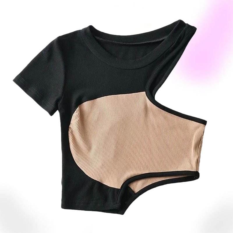 One Sleeve Colorblock Crop Top
