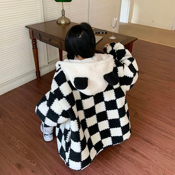 Kawaii Plaid Oversized Hoodie