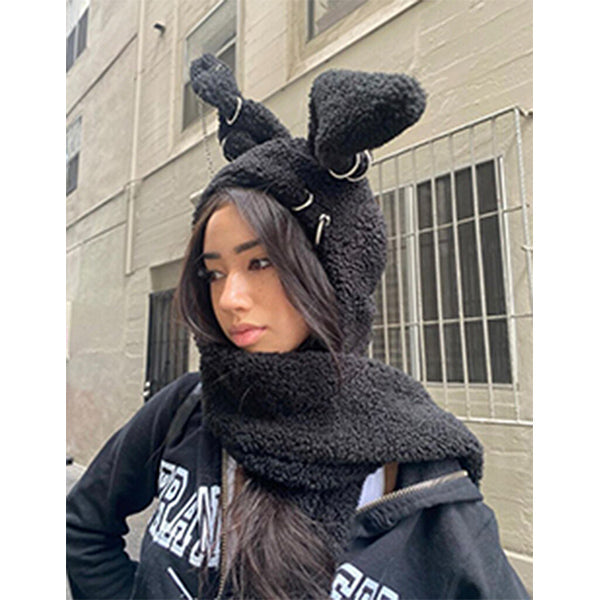 Harajuku Bunny Rabbit Ear Hoodie With Scarf