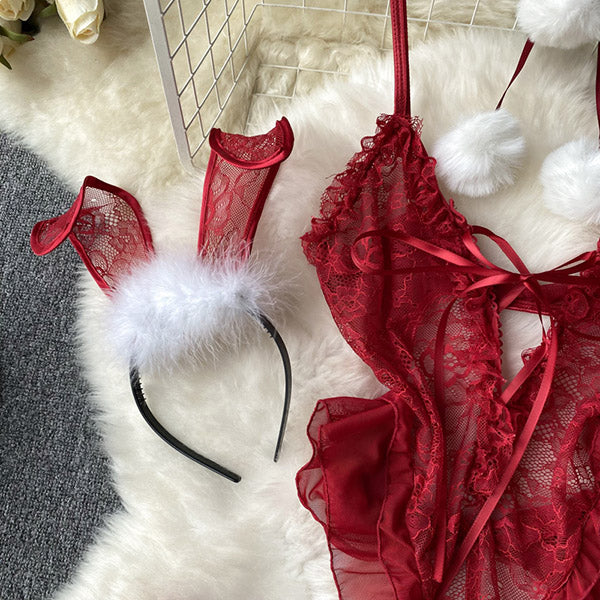 Gothic Valentine Lace Bodysuit Set