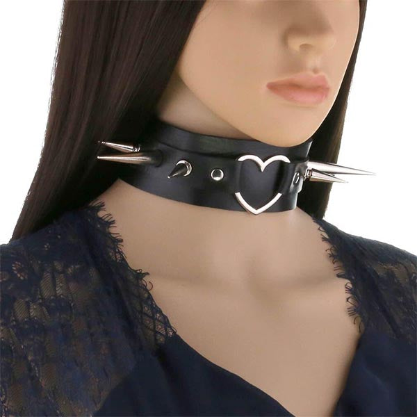 Long Spike Heart Choker Necklace