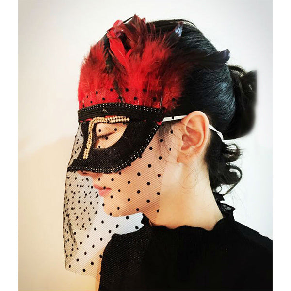 Fiery Red Feather Queen Mask