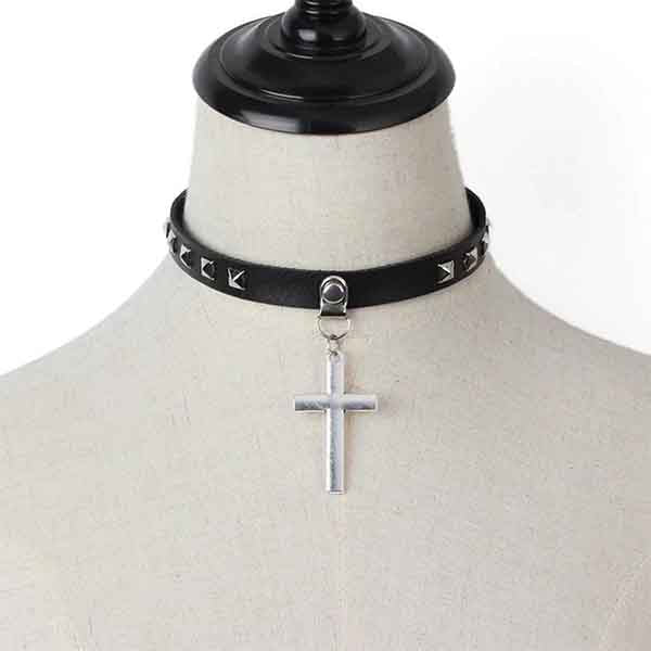 Cross Leather Choker
