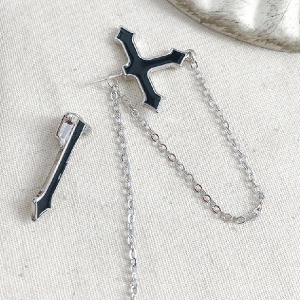 Black Cross Drop Earrings