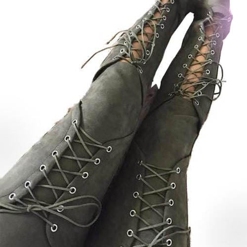 Gothic Lace Up Suede High Waist Pants