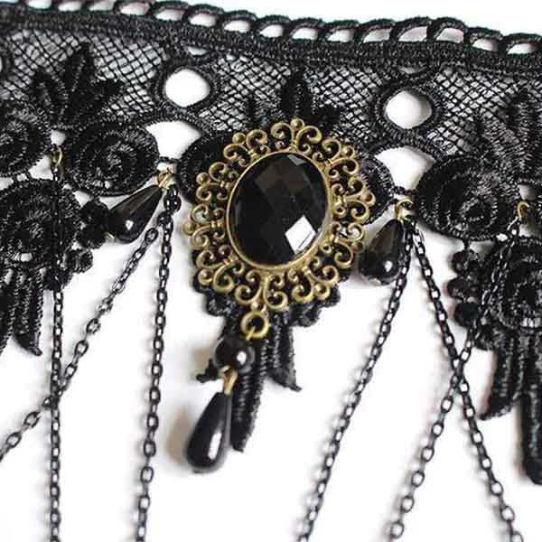Goth Tassel Lace Necklace