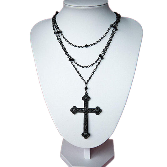 Black Cross Multilayer Necklace