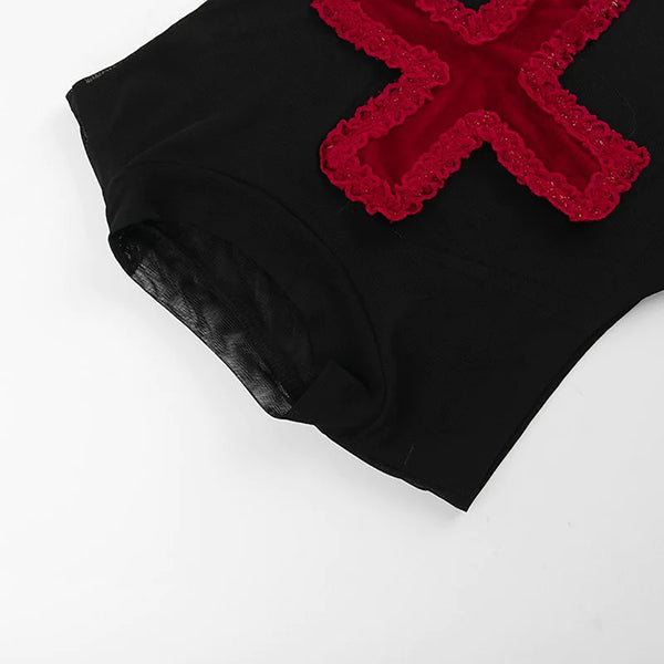 Lisha Lace Cross Sleeveless Top