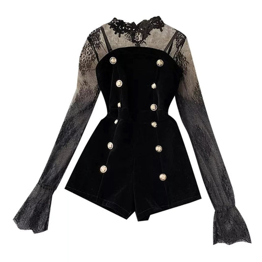 Carmela Mesh Velvet Romper