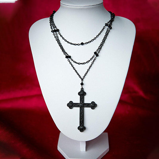 Black Cross Multilayer Necklace