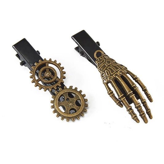 Vintage Gear Skeleton Hand Barrettes