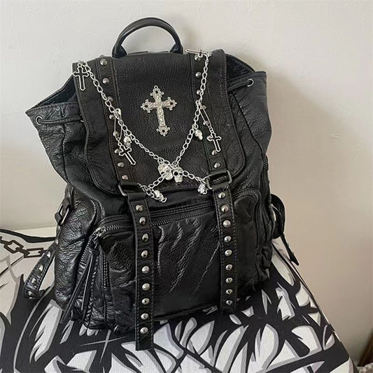 Cross Skeleton Chain Backpack Bag