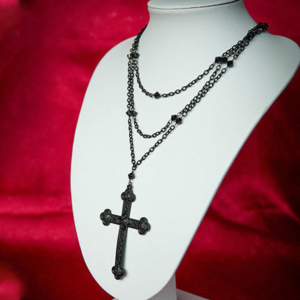 Black Cross Multilayer Necklace