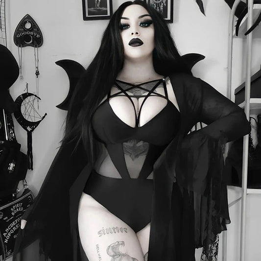 Gothic Pentagram Mesh Bodysuit