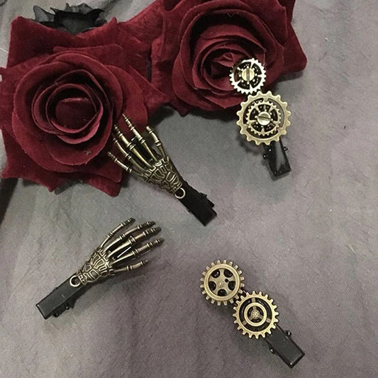 Vintage Gear Skeleton Hand Barrettes