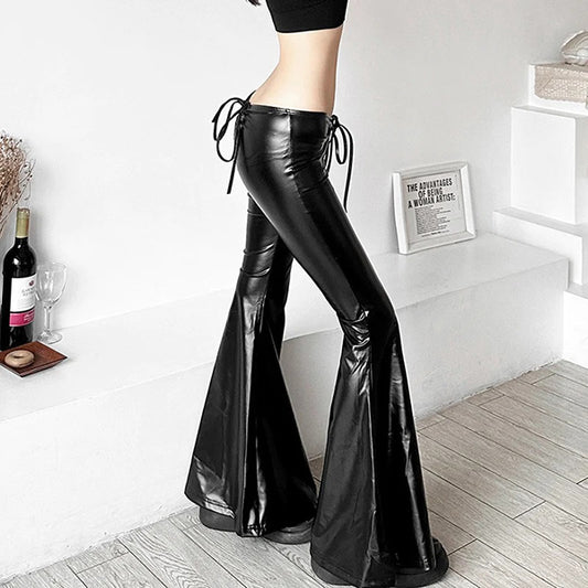 Danica PU Leather Drawstring Flare Pants
