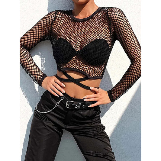 Aliyah Fishnet Criss Cross Crop Top