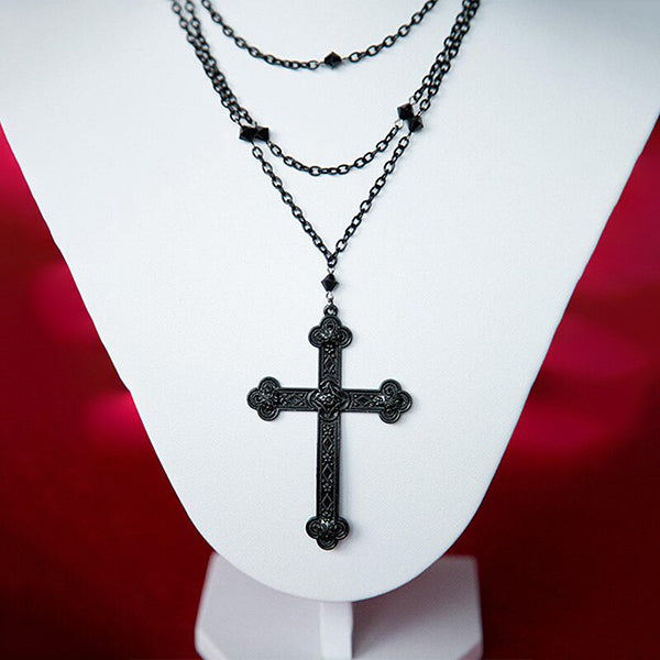 Black Cross Multilayer Necklace