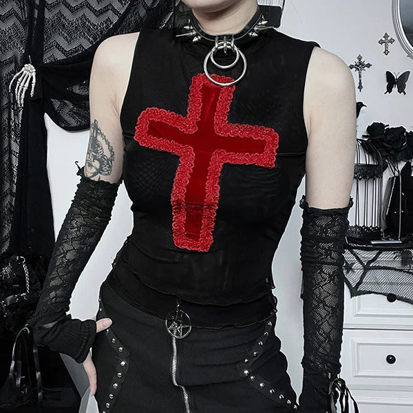 Lisha Lace Cross Sleeveless Top