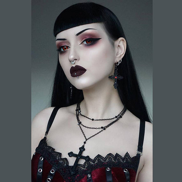 Black Cross Multilayer Necklace