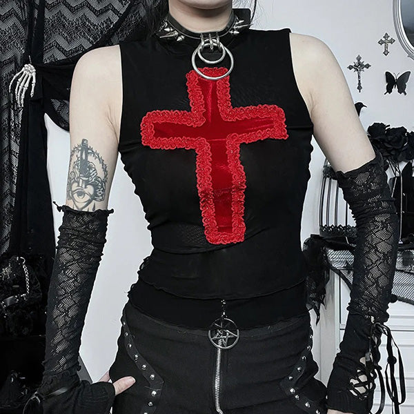 Lisha Lace Cross Sleeveless Top