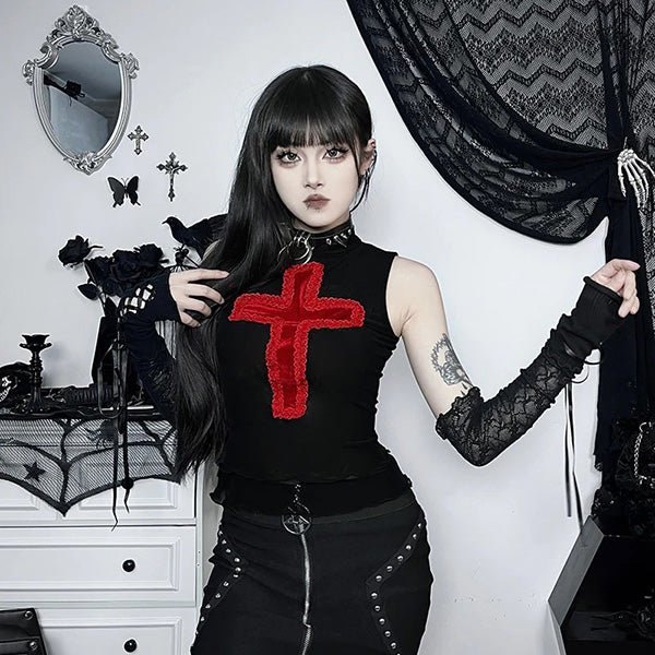 Lisha Lace Cross Sleeveless Top