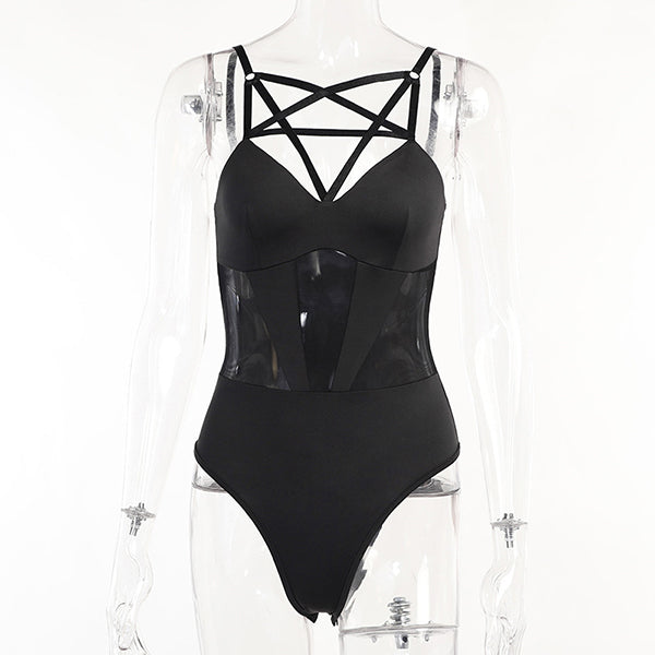 Gothic Pentagram Mesh Bodysuit