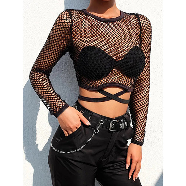 Aliyah Fishnet Criss Cross Crop Top