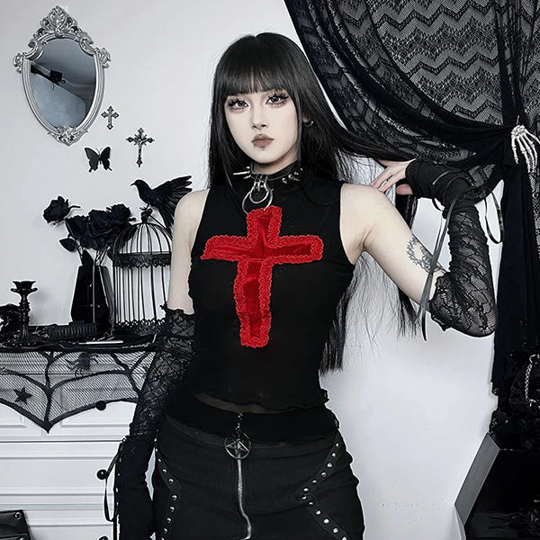 Lisha Lace Cross Sleeveless Top