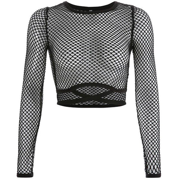 Aliyah Fishnet Criss Cross Crop Top