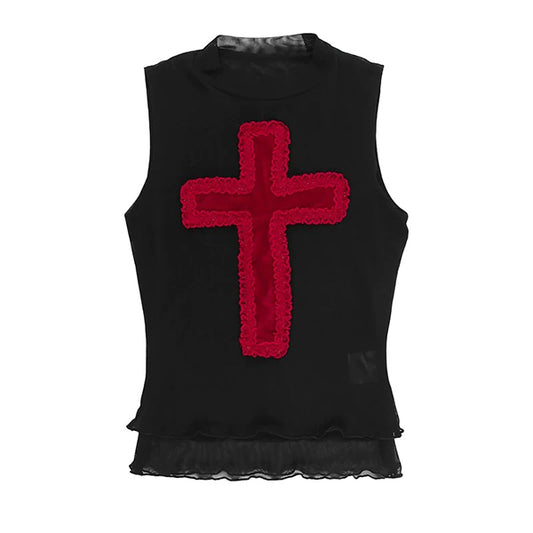 Lisha Lace Cross Sleeveless Top