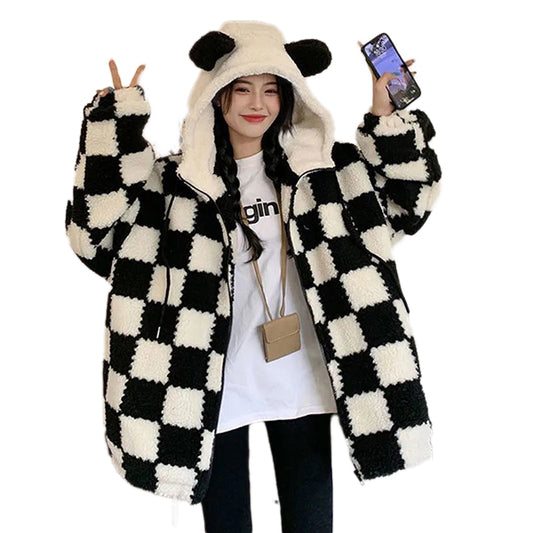 Kawaii Plaid Oversized Hoodie