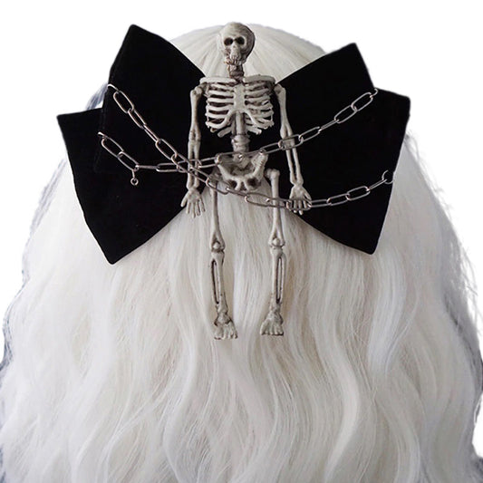 Chained Skeleton Bow Hair Clip