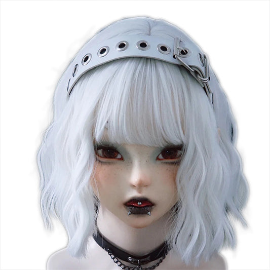 Punk White Leather Headband