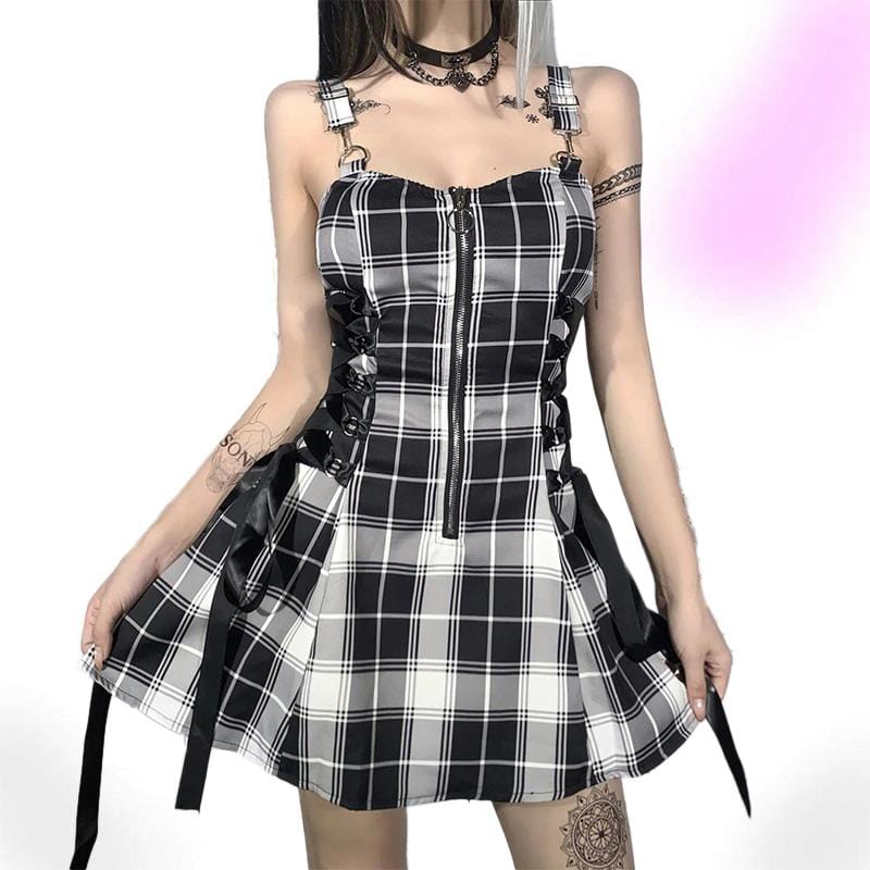 Midnight Frolic Grunge Plaid Dress