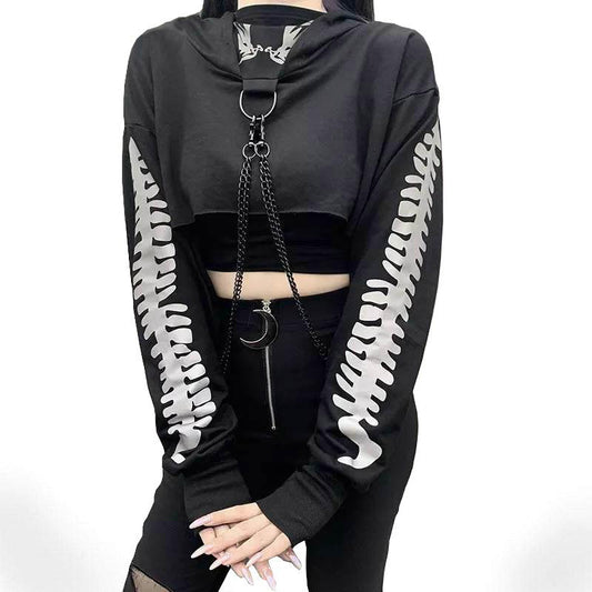 Reflective Cropped Chained Hoodie