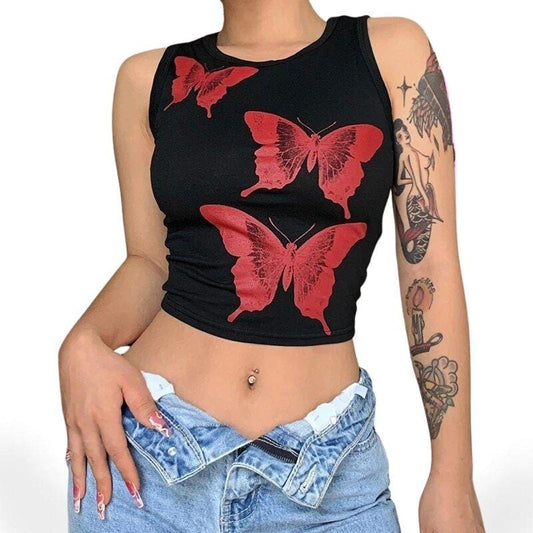 Butterfly Print Sleeveless Tank Top