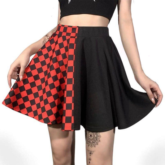 Red & Black Gothic Checkered Skirt