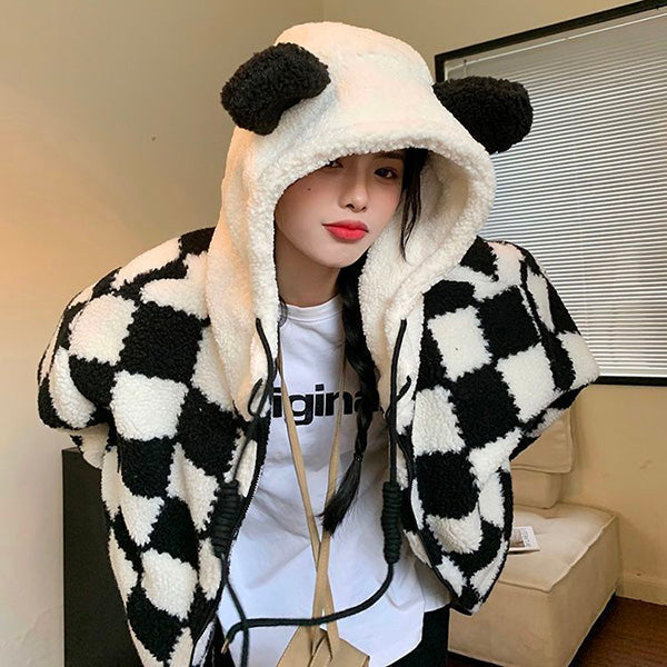 Kawaii Plaid Oversized Hoodie
