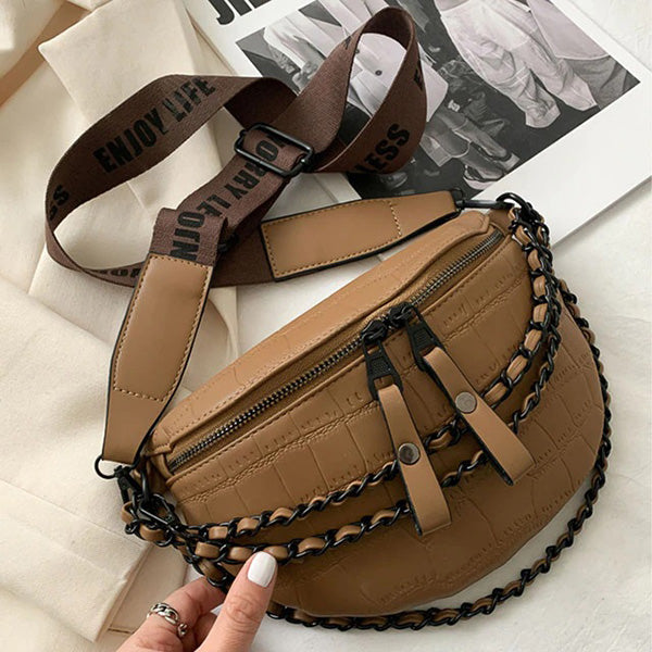 Faux Leather Chain Bum Bag