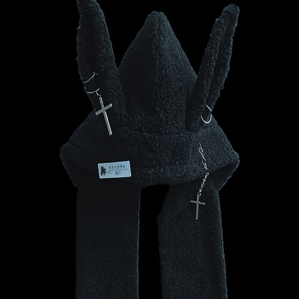 Harajuku Bunny Rabbit Ear Hoodie With Scarf