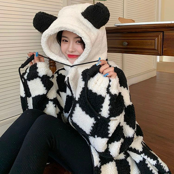 Kawaii Plaid Oversized Hoodie