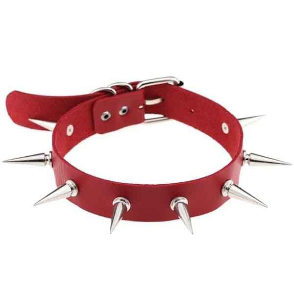 Silver Spiked Leather Choker