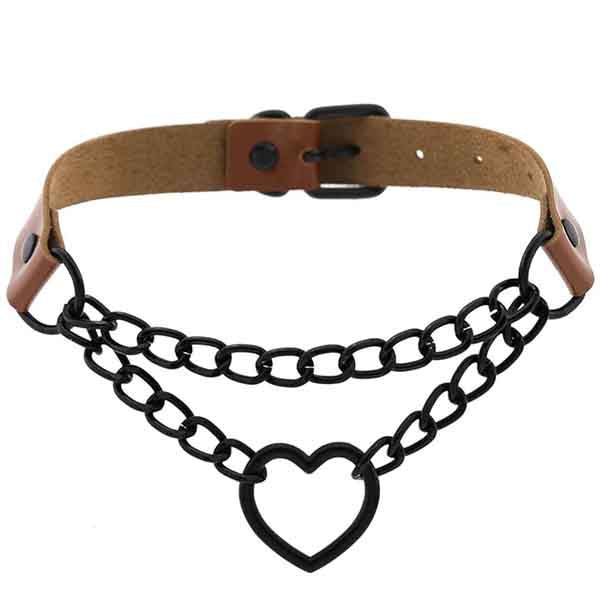 Chained Heart Gothic Leather Choker