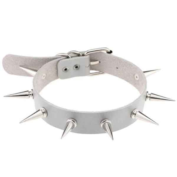 Silver Spiked Leather Choker