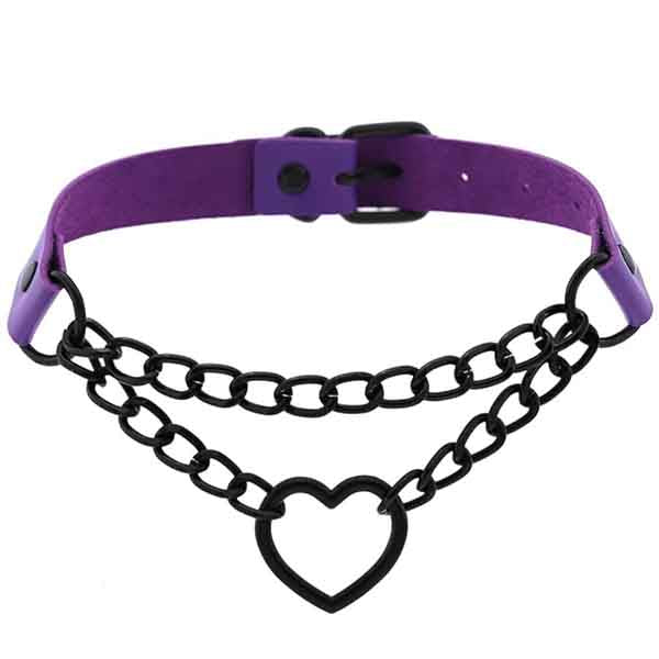 Chained Heart Gothic Leather Choker