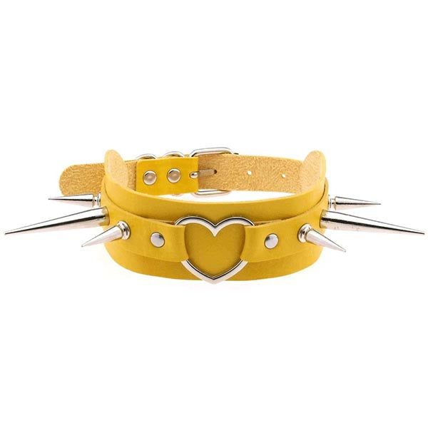 Long Spike Heart Choker Necklace