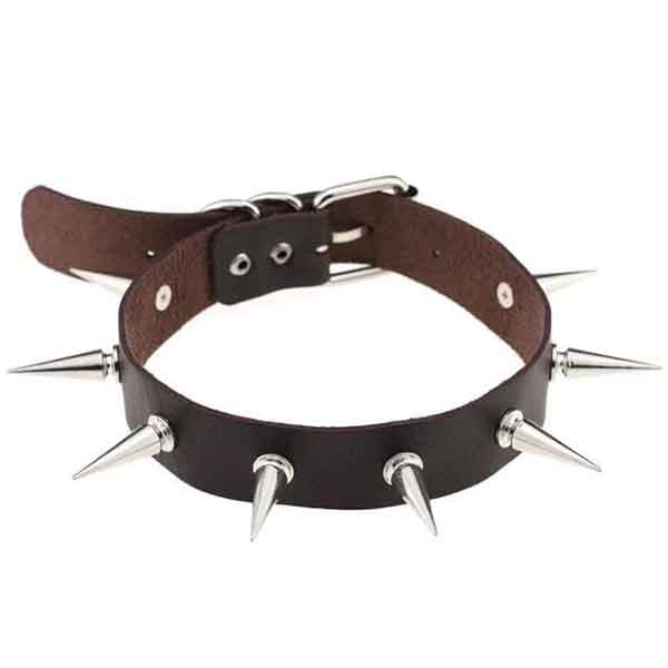 Silver Spiked Leather Choker