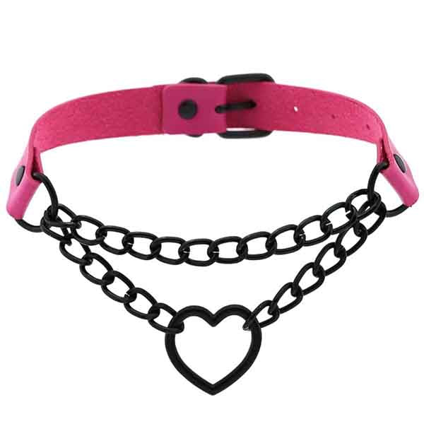 Chained Heart Gothic Leather Choker